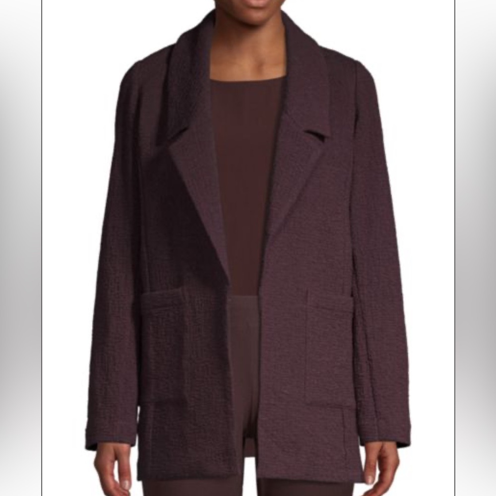 Eileen Fisher Cotton Tencel Stretch Pucker Notch Collar Jacket Blazer